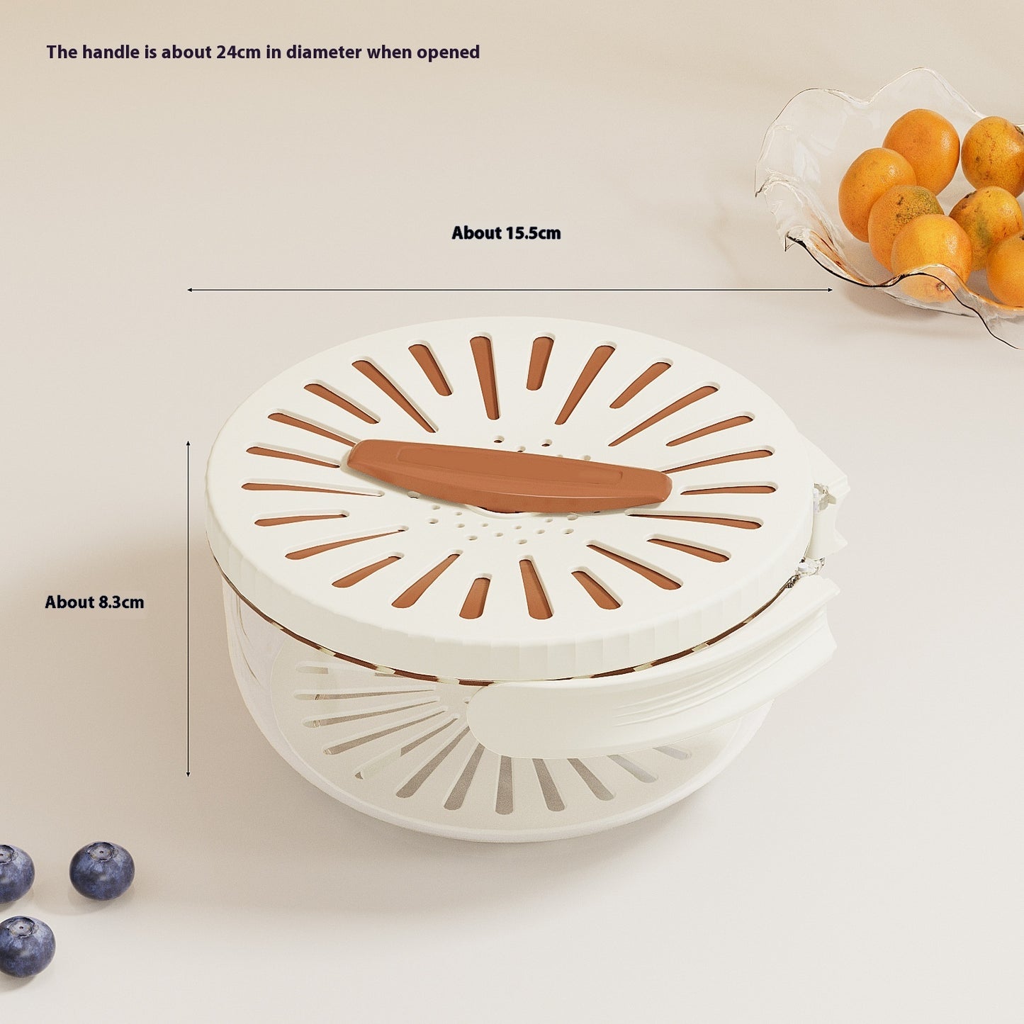 Fruit Drain Basket With Lid Vegetable Washing Bowl Foldable Handle